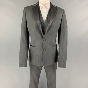 DOLCE & GABBANA Size 36 Grey Wool Silk Notch Lapel Tuxedo Suit